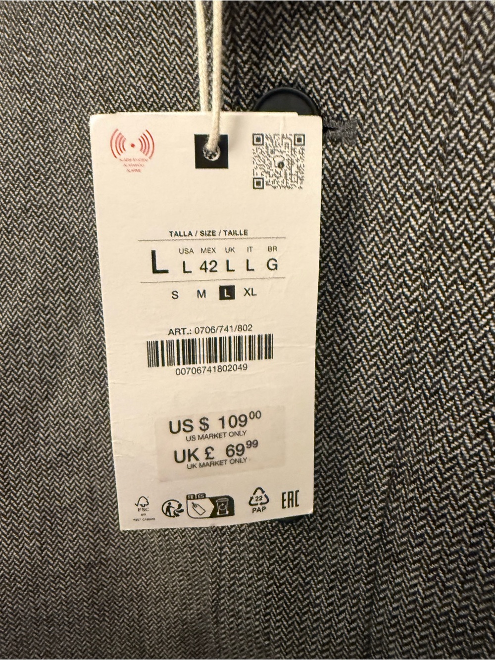 Zara NWT Wool Blend Tweed Shirt Jacket in Grey/Black Herringbone - Picture 2 of 6